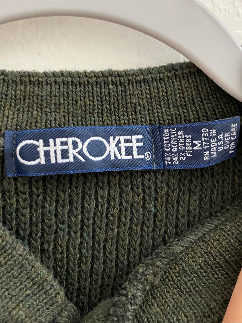 Vintage Cherokee Men’s Medium Green Henley Knit Sweater Made in USA Cotton Blend - Picture 2 of 9